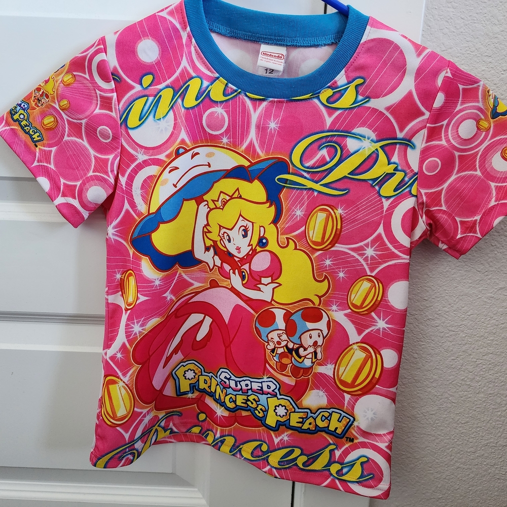 Nintendo Super Princess Peach Pink and Blue Kids T-Shirt
